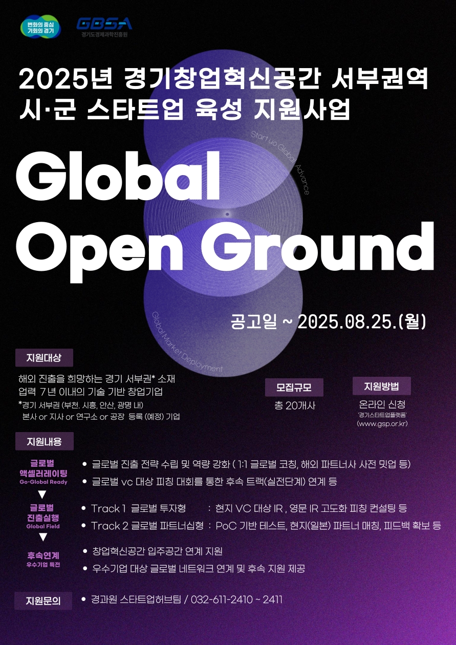2025년 경기창업혁신공간 (서부권) 시군 스타트업 육성 지원사업(오픈그라운드) 참가기업 모집 이미지